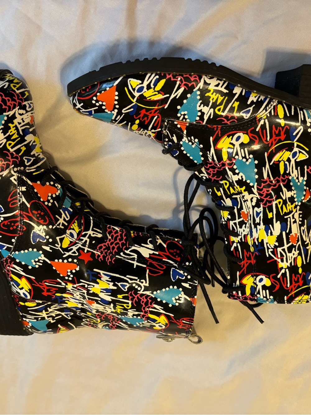 BAMBOO Lace up Lugz Sole Graffiti Combat Ankle Boots Sz 8